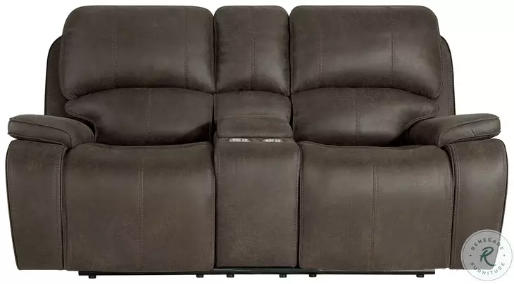 Brookings Brown Power Reclining 79" Console Loveseat Power Headrest And Footrest