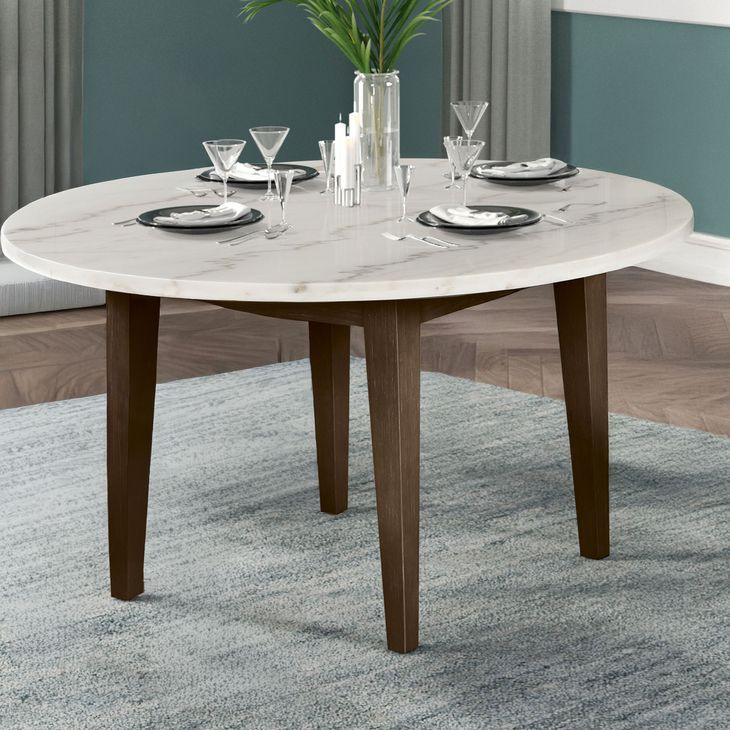 Essence White and Brown 54" Round Marble Top Dining Table