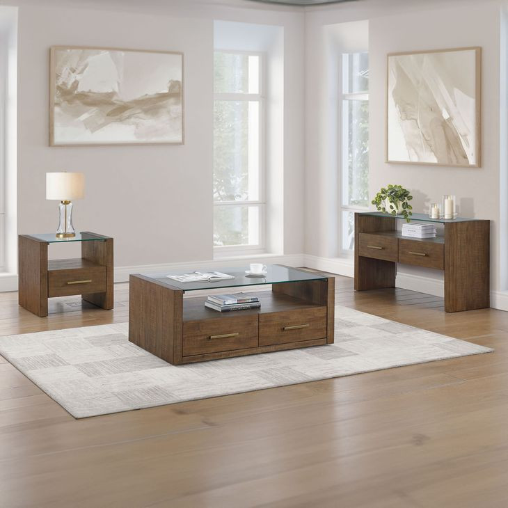 Garland Toffee Rectangular Glass Top Ocassional Table with Casters