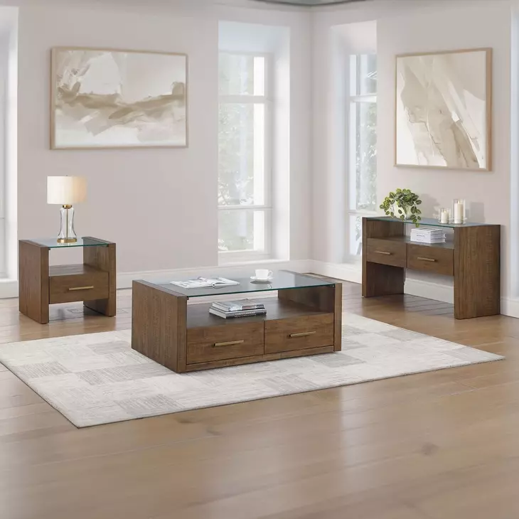 Garland Toffee Rectangular Glass Top Ocassional Table with Casters