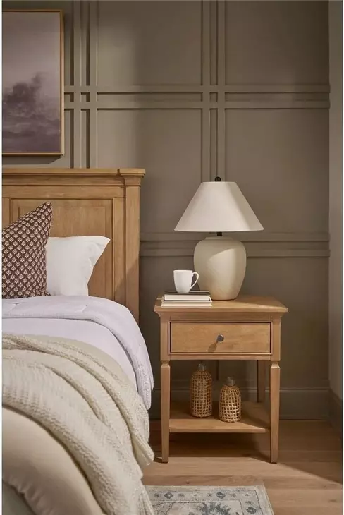 Oakmere Natural 1 Drawer Open Nightstand with USB Charging