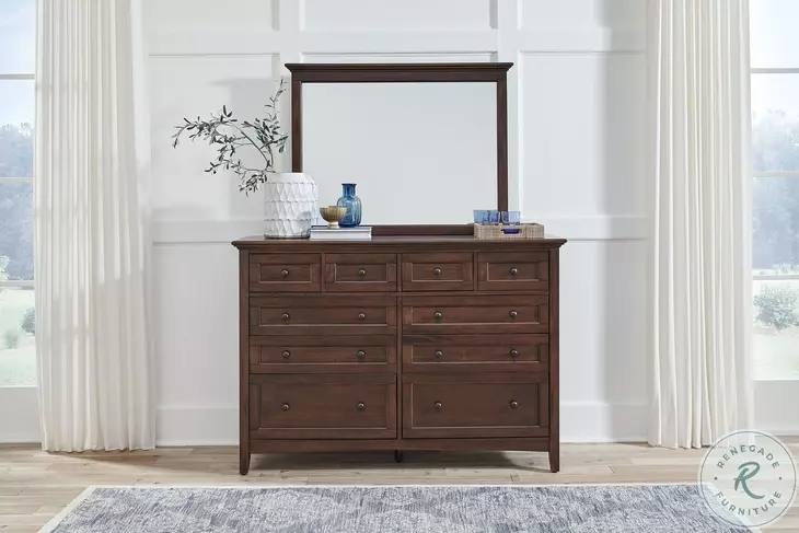 Westlake Cherry Brown 10 Drawer Master Dresser with Mirror