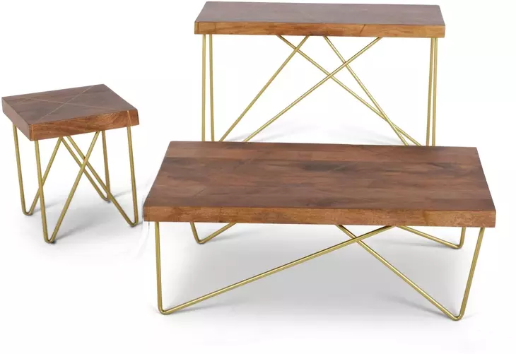 Walter Warm Pine And Brass Cocktail Table