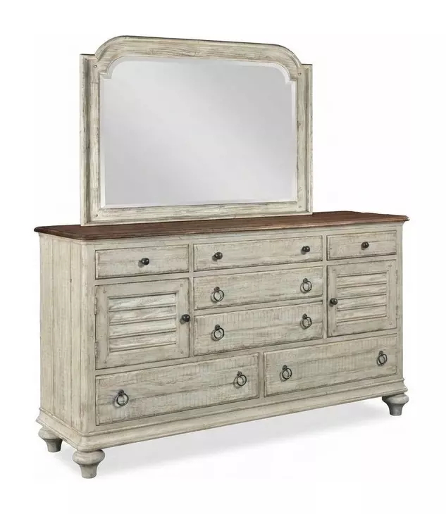 Homestead Pine Cornsilk 7 Drawer Ellesmere Dresser with Rectangular Mirror