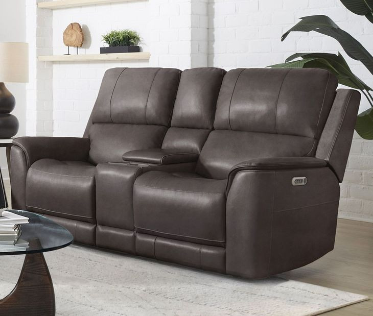 Easton Steamboat Brown Leather 76" Zero Gravity Power Reclining Loveseat with Console and USB Charging