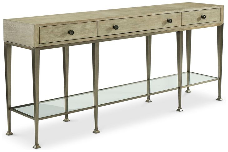 Santa Barbara Sandstone And Vintage Nickel Metal Console Table