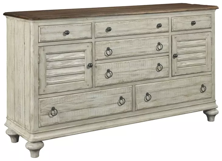 Homestead Pine Cornsilk 7 Drawer Ellesmere Dresser with Rectangular Mirror