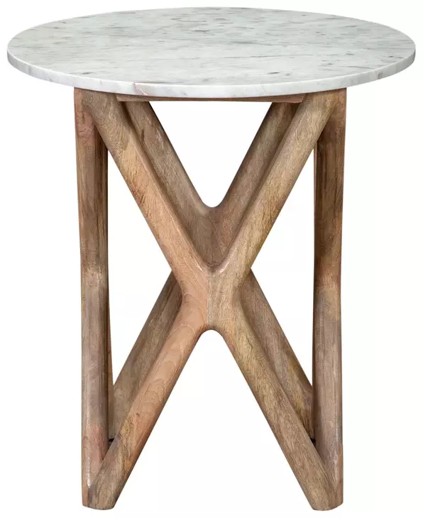 Wyman Banswara White Round Marble Top End Table