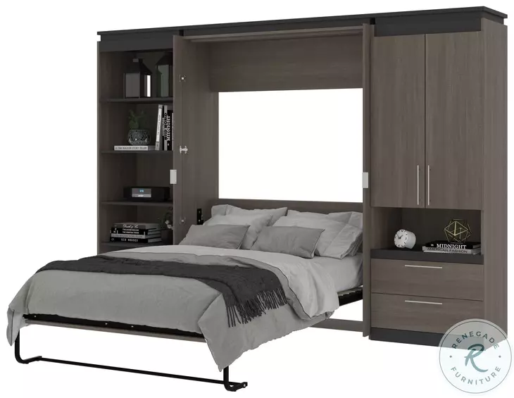Orion Bark Gray And Graphite 118" Full Murphy Bed With Multifunctional Storage