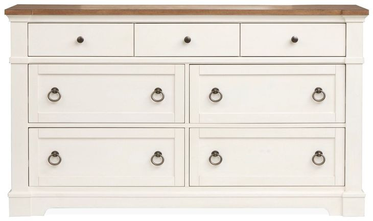 Crownfall Whisper White and Cerused Nutmeg 7 Drawer Dresser