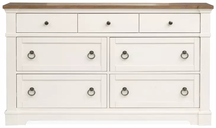 Crownfall Whisper White and Cerused Nutmeg 7 Drawer Dresser