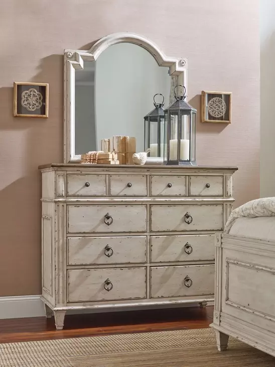 Southbury Parchment and Fossil 8 Drawer Bureau with Mirror