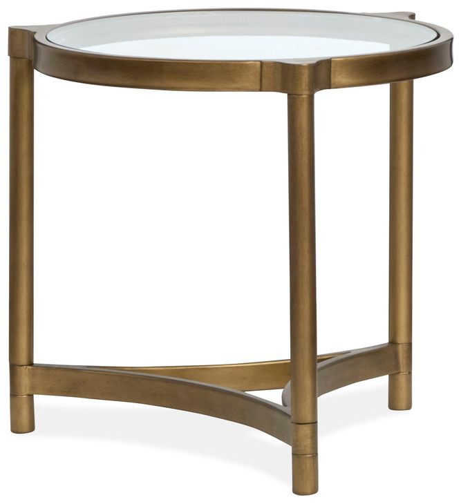 Cassidy Aged Brass and Volakas Classic Round Glass Top End Table