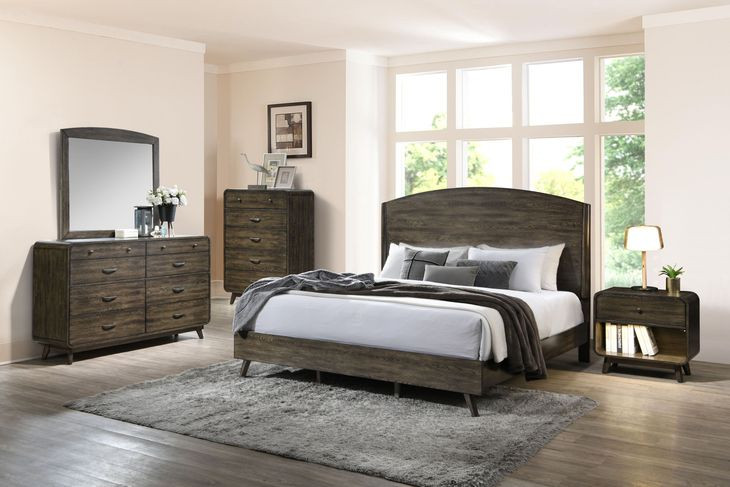 Rex Walnut Queen Panel Bedroom Set