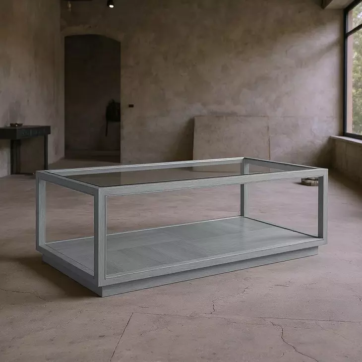 Glaze Vintage Blue Rectangular Glass Top Cocktail Table