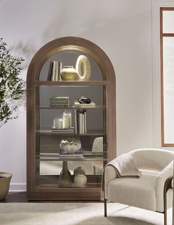 Medley Brown Arch 1 Sliding Door Curio Cabinet with LED Lighting