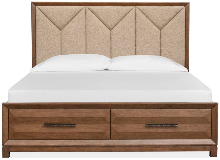 Callisto Bourbon Brown and Santa Cruz King Upholstered Storage Panel Bed