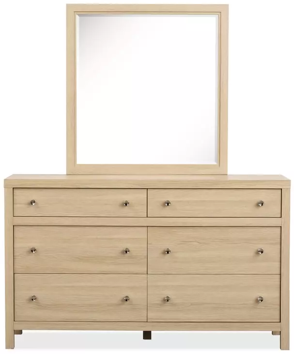 Meadowrise Sandstone Beige 6 Drawer Dresser with Rectangular Mirror