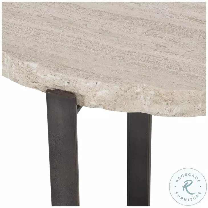 Sayers White Travertine And Bronze Accent Table