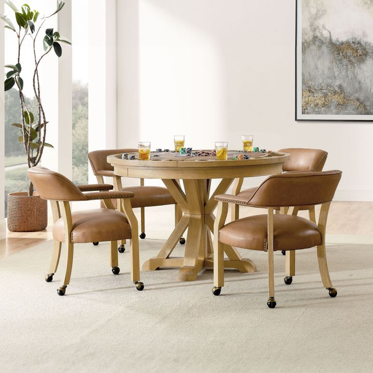 Rylie Natural Round Game Top Counter Height Dining Room Set