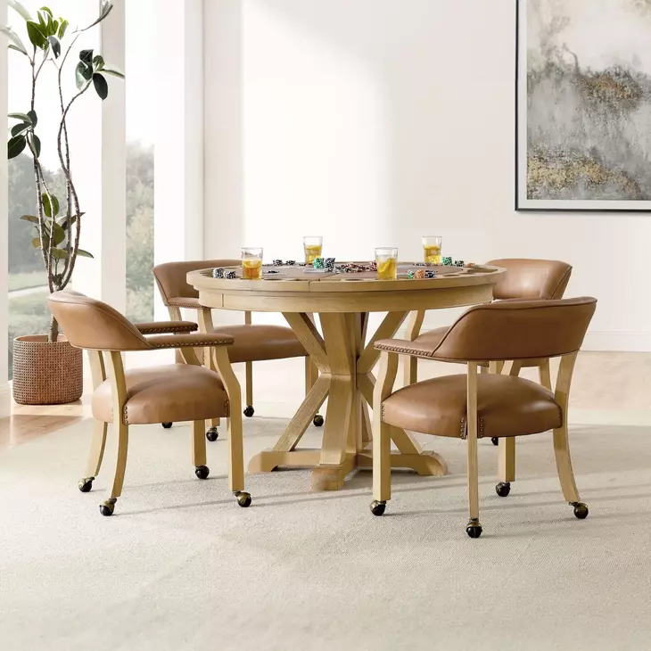Rylie Natural Round Game Top Dining Room Set