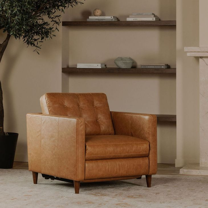 Bridgers Tan Leather Power Recliner