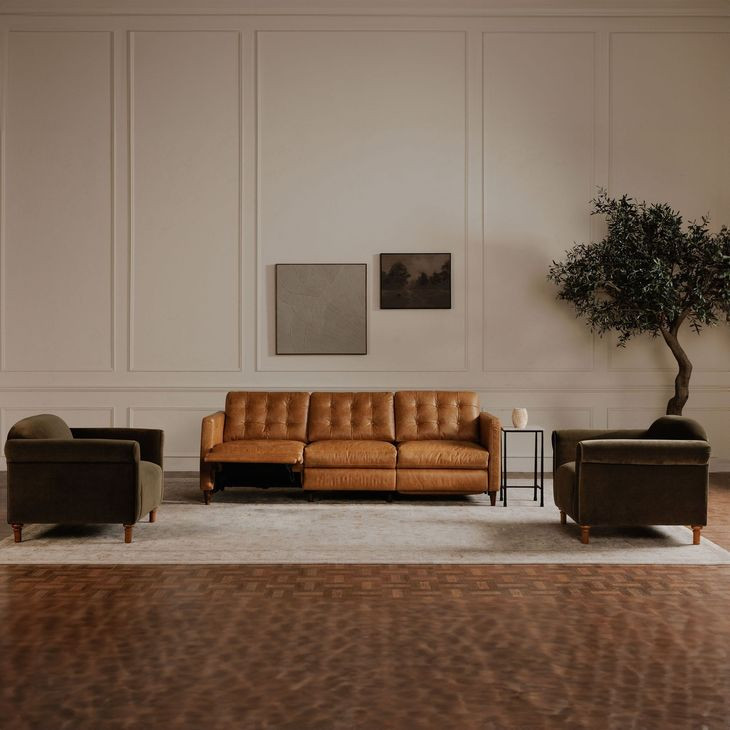 Bridgers Tan Leather 94" Power Reclining Sofa