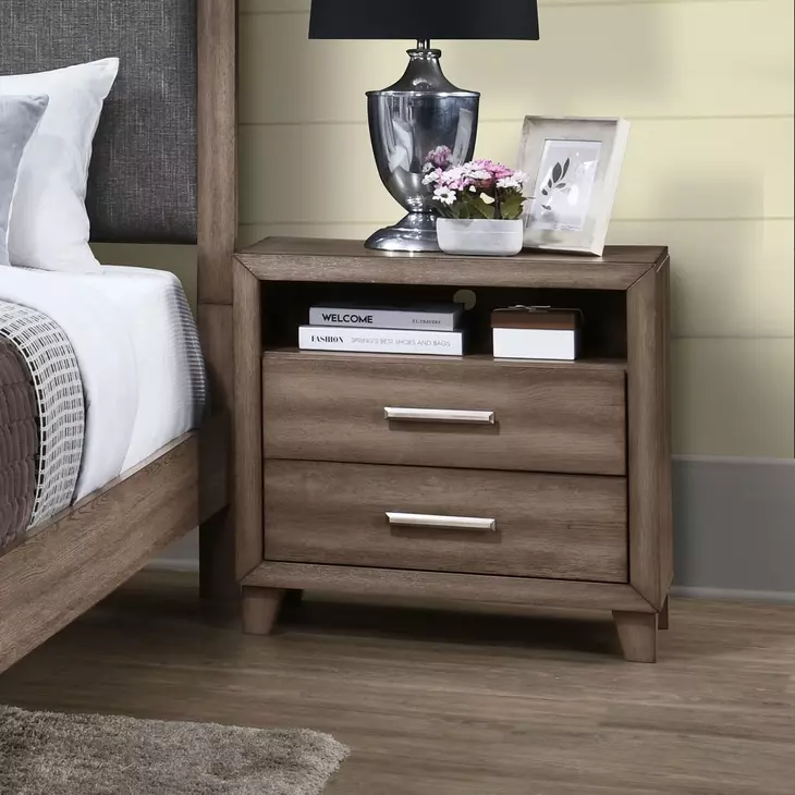Harrisburg Walnut 2 Drawer Nightstand with USB Charging