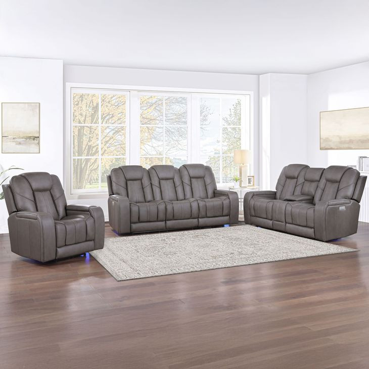 Daniel Gray Triple Power Reclining Living Room Set with USB Charging