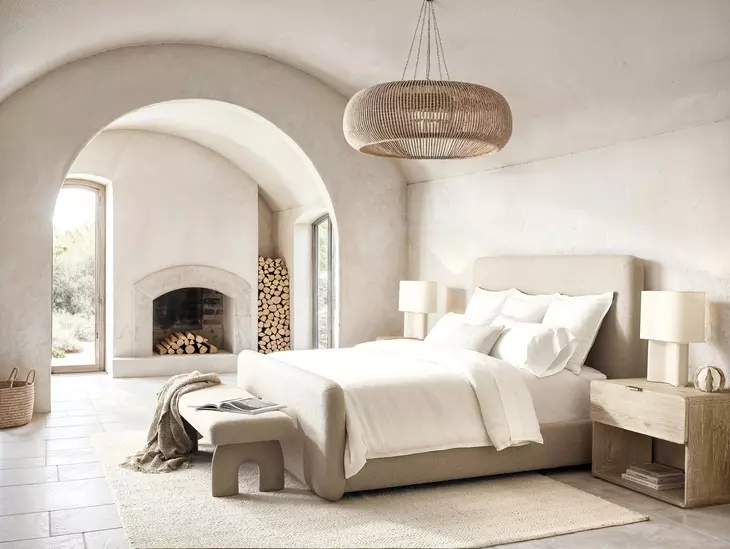 Antibes Beige King Upholstered Panel Bed