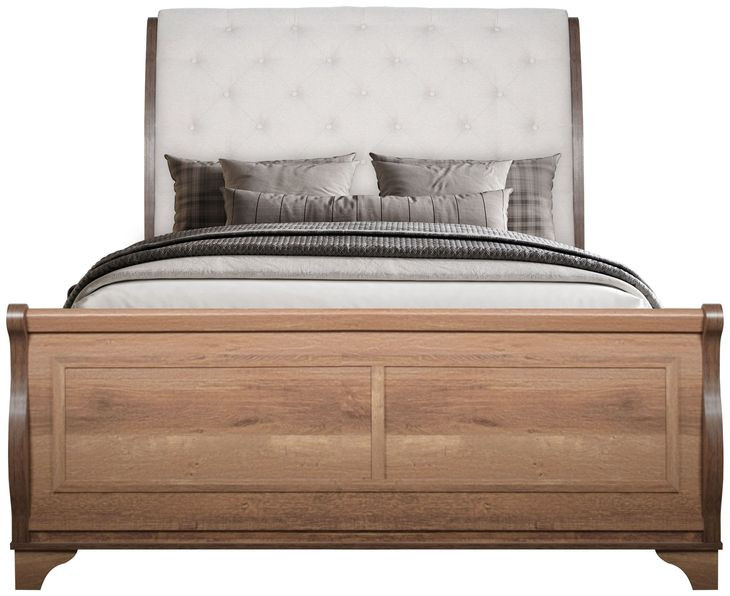 Coventry Hall Pecan King Upholstered Sleigh Bed