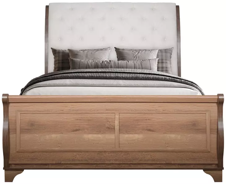 Coventry Hall Pecan King Upholstered Sleigh Bed