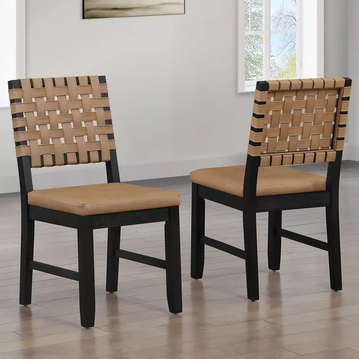 Reid Brown Vegan Leather Upholstered Side Chair Set of 2