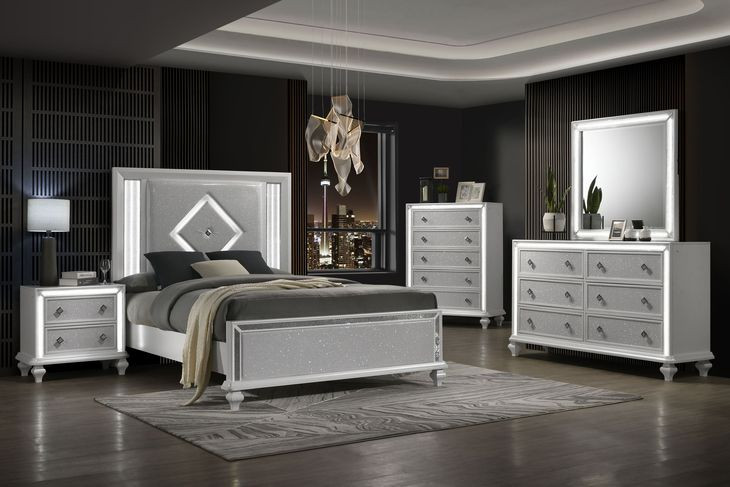 Stardust Upholstered Panel Bedroom Set with LED
