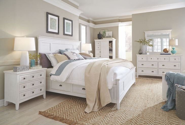 Bluehaven Chalk White and Dovetail Gray 7 Drawer Dresser with Rectangular Mirror