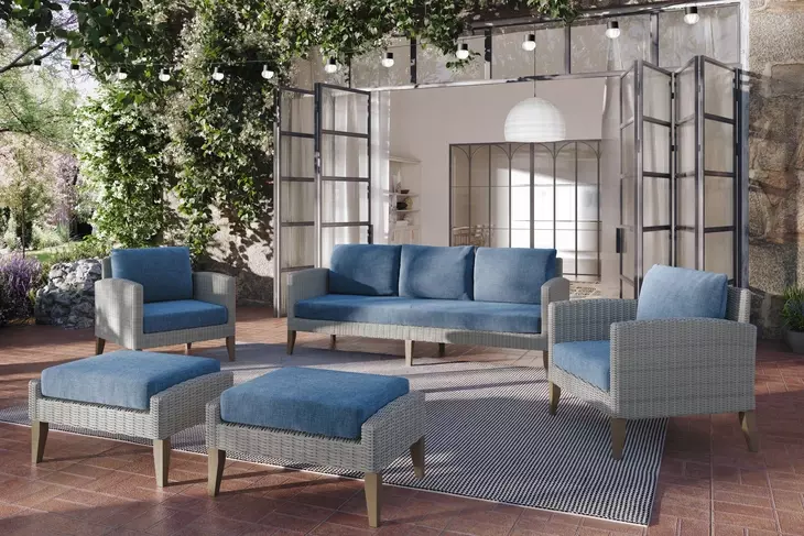 Carezza Dark Blue and Natural Upholstered 5 Piece Conversation Set
