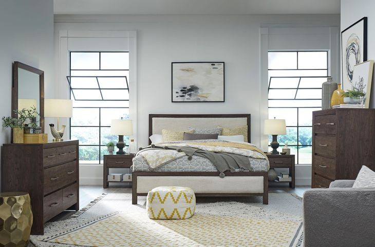 Llewellyn Columbian Walnut and Cream Upholstered Panel Bedroom Set
