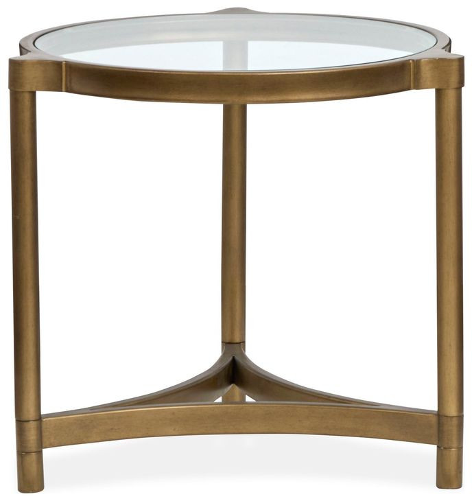 Cassidy Aged Brass and Volakas Classic Round Glass Top End Table