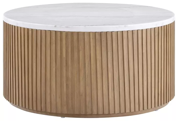 Colvin Brown and White Round Marble Top Coffee Table