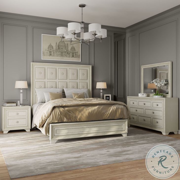 Luciana Semi Transparent Creamy White King Upholstered Panel Bed