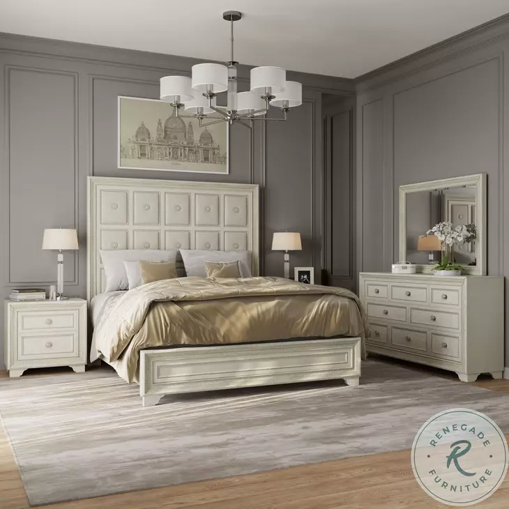 Luciana Semi Transparent Creamy White King Upholstered Panel Bed
