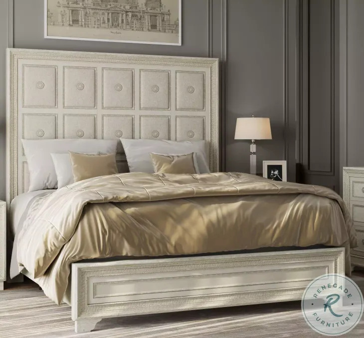 Luciana Semi Transparent Creamy White King Upholstered Panel Bed