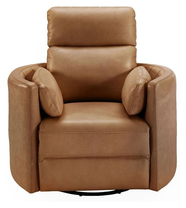 Radius Vintage Caramel Leather Swivel Glider Power Recliner with USB Charging
