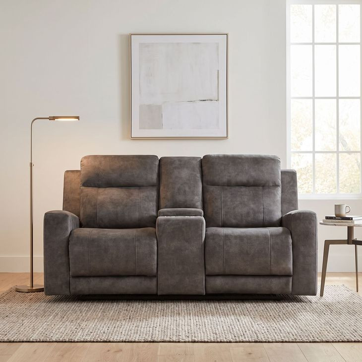 Yates Brownish Gray Double 71" Reclining Console Loveseat