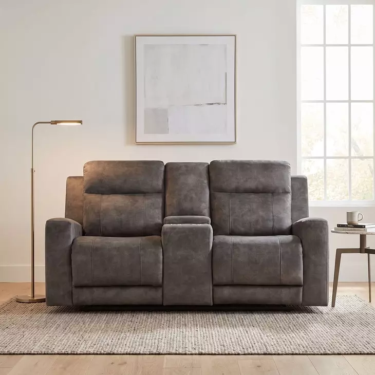 Yates Brownish Gray Double 71" Reclining Console Loveseat