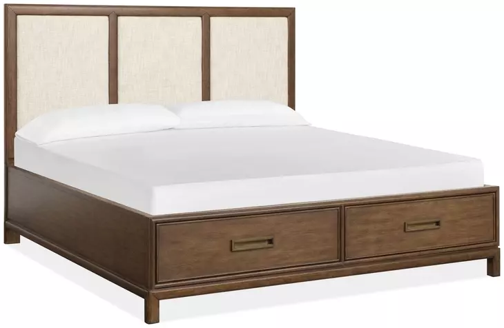 Ridgefield Russet and Cream Queen Upholstered Storage Panel Bed