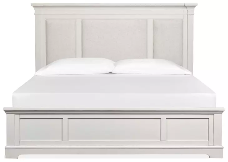 Kingston Whisper White and Gray King Upholstered Panel Bed