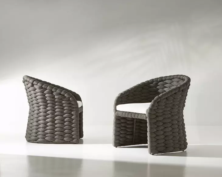 Salinas Dark Umber and White Performance Fabric Outdoor Arm Chair
