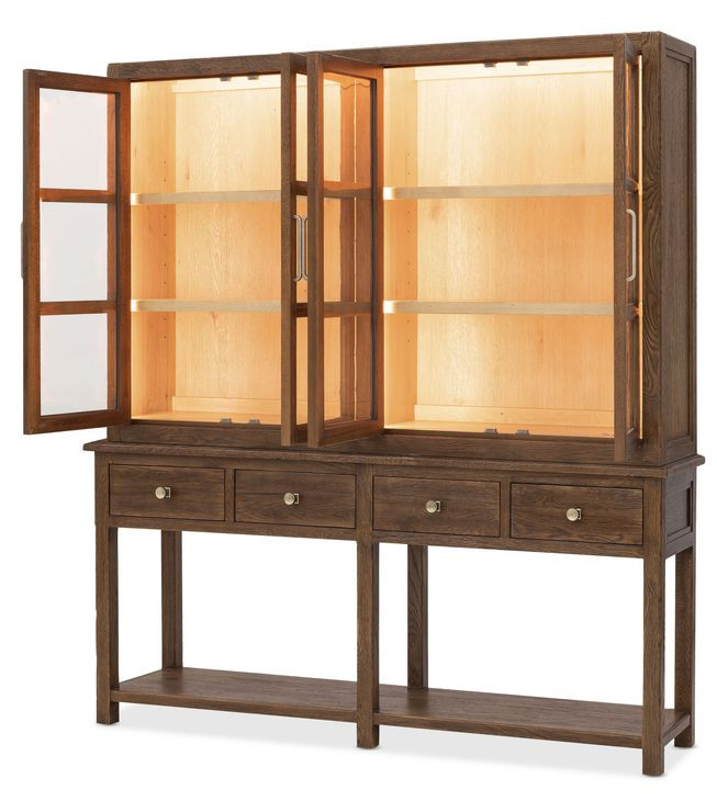 Harbor Drift Worn Saddle 4 Glass Door Display Cabinet with LED