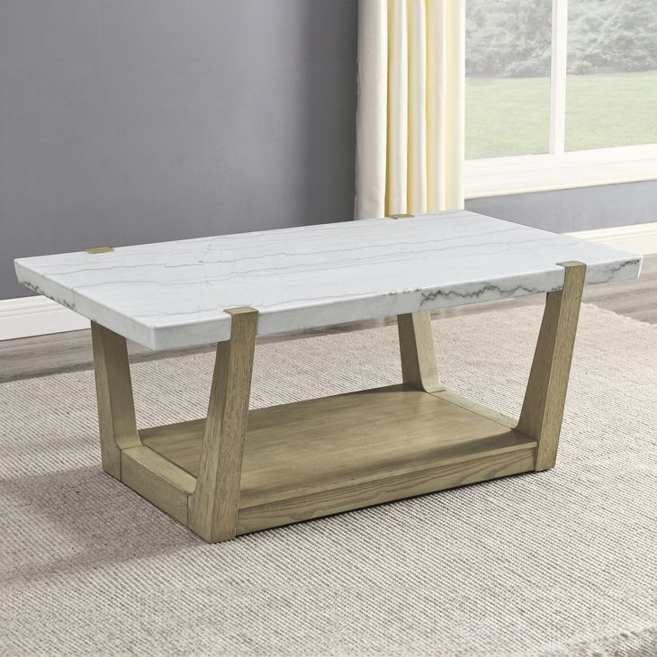 Perth White Rectangular Marble Cocktail Table with Casters